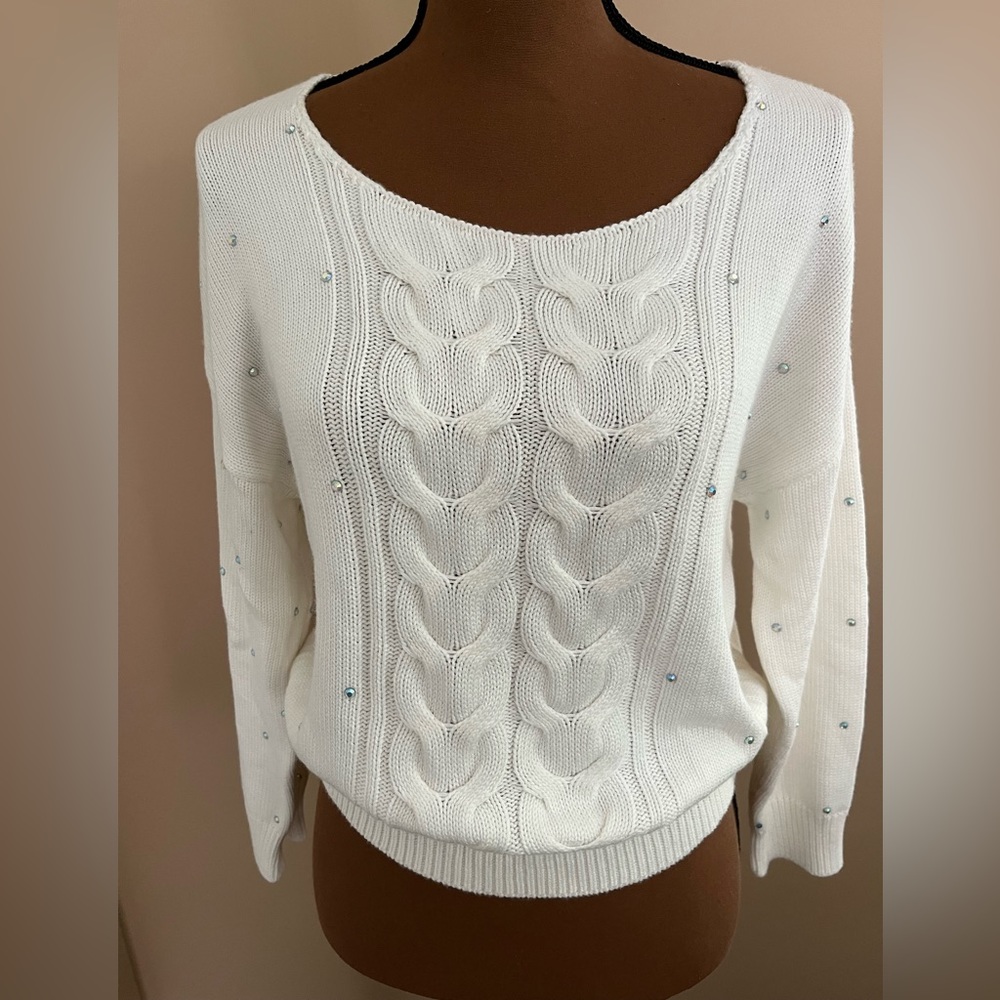 NY&Co White with mirrored sequins XS Sweater